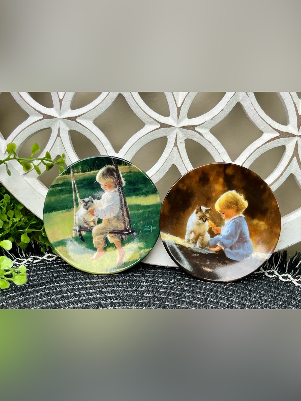 Vintage Donald Zolan Miniature Plate Set “The Garden Swing” & “Just Us Two”